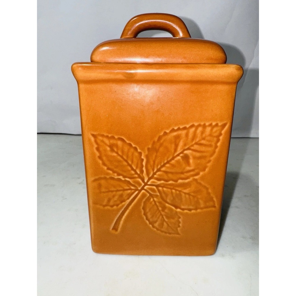 NEW Lillian Vernon Leaf Motif Burnt Orange Canister